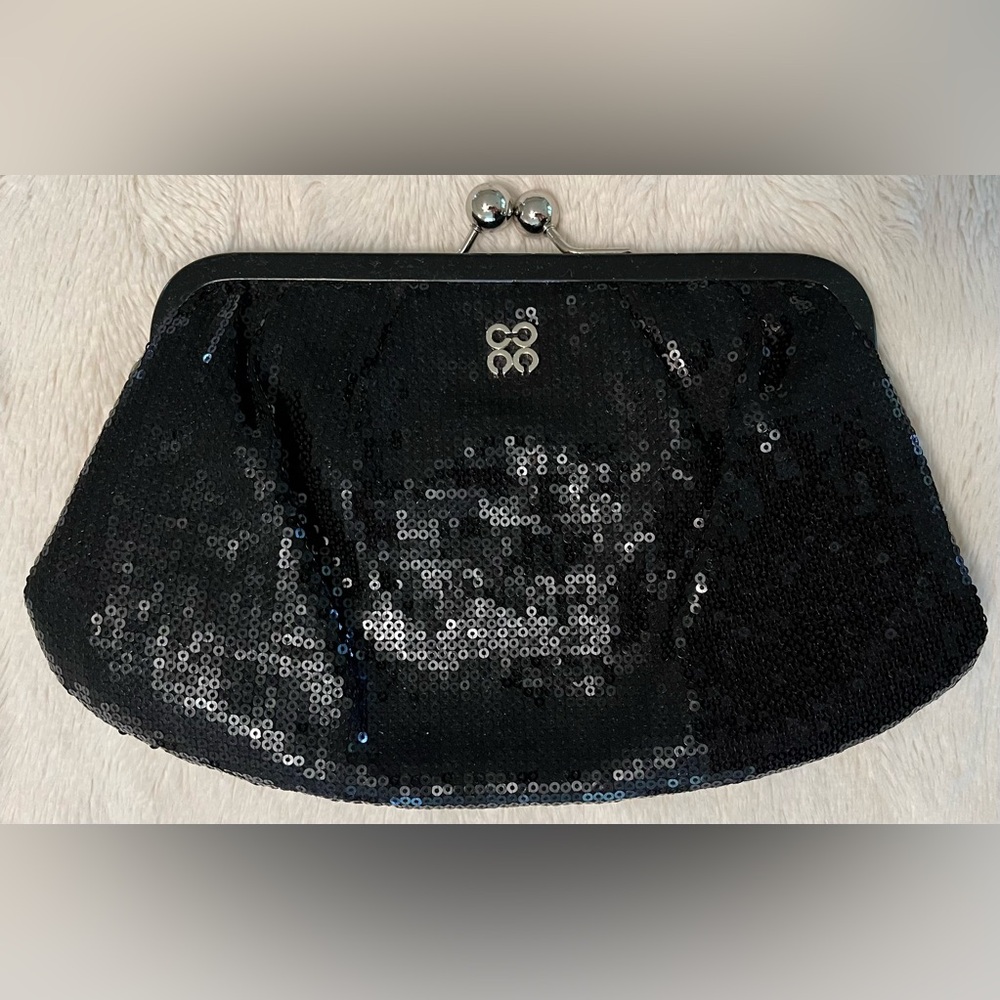 Coach Black Sequin Kisslock Frame Clutch Evening Bag
